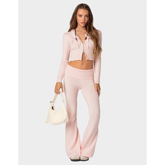 Ediketed Desiree Knitted Set In Pink- Fold Over Pants and Sweater in MED/LRG - Picture 2 of 16